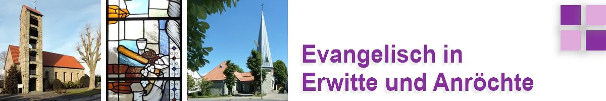 Ein Banner mit der Erwitter Christuskirche und der Anröchter Auferstehungskirche sowie dem Elia-Fenster